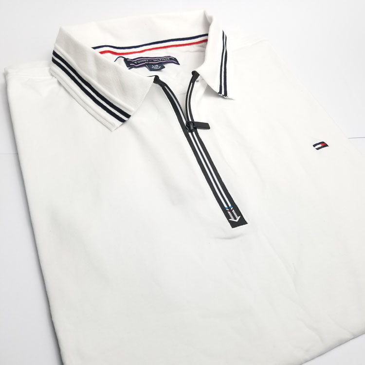 TH Zip neck polo shirt | White