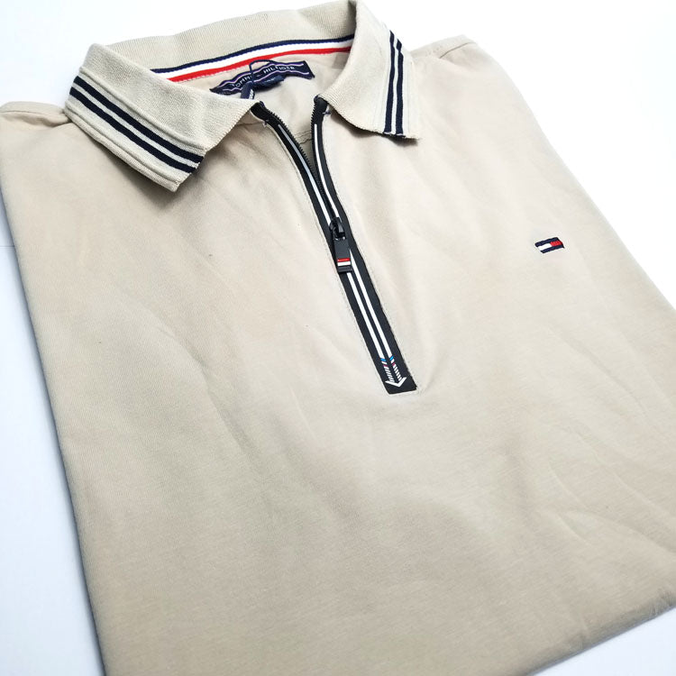 TH Zip neck polo shirt | Beige