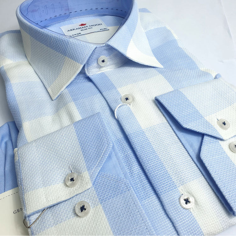 AM block check men's Shirt | Sky blue