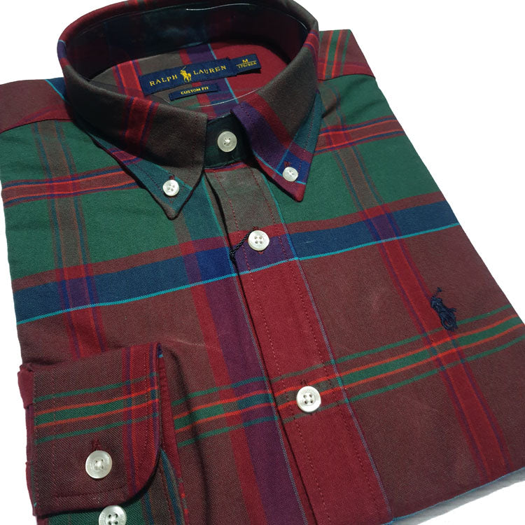PRL designer two toned check Shirt | Wine