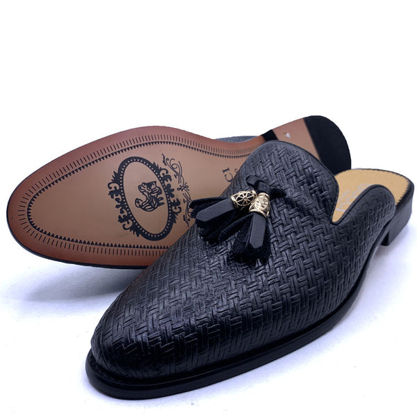 GC tasseled woven leather Mules | Black
