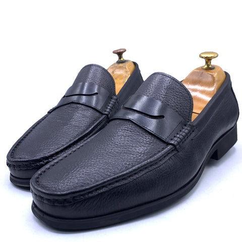 GL textured leather loafers for men | Black