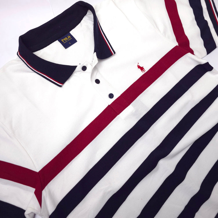 PRL two toned striped polo shirt | White