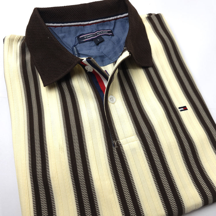 THF textured two toned polo shirt | Chocolate