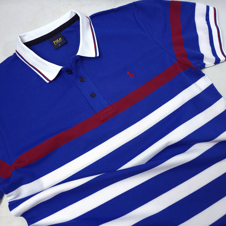 PRL two toned striped polo shirt | Royal Blue