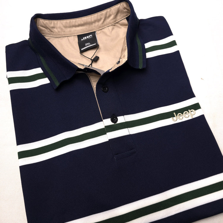 JP designer striped polo shirt | Navy Blue