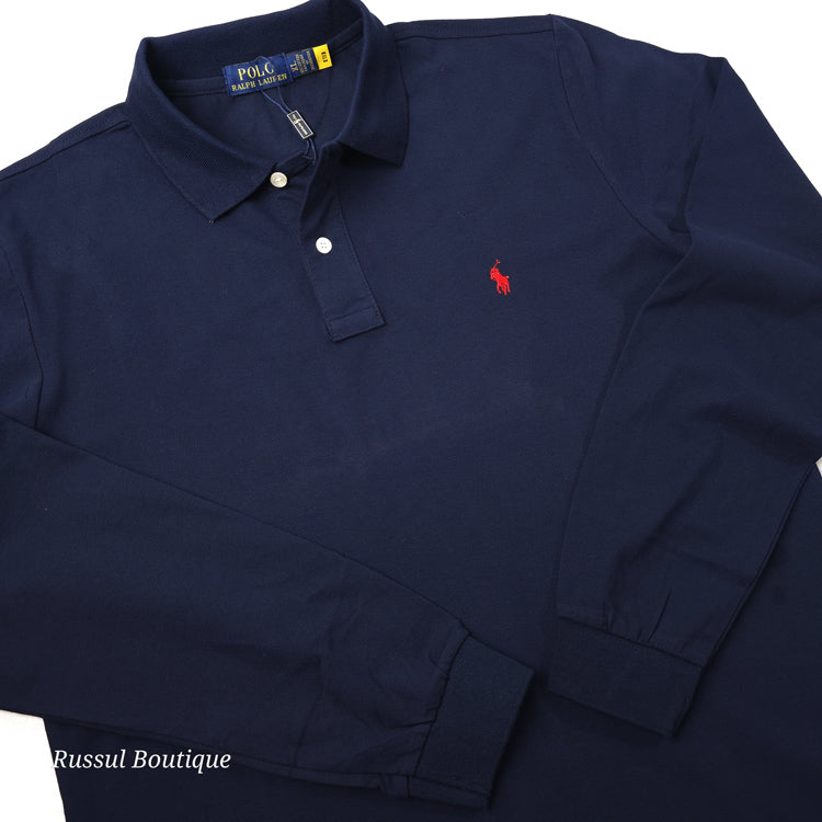 Longsleeve PRL plain polo for men | Navy blue