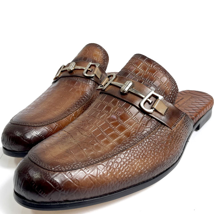 S46- SF skin horsebit mules for Men | Brown