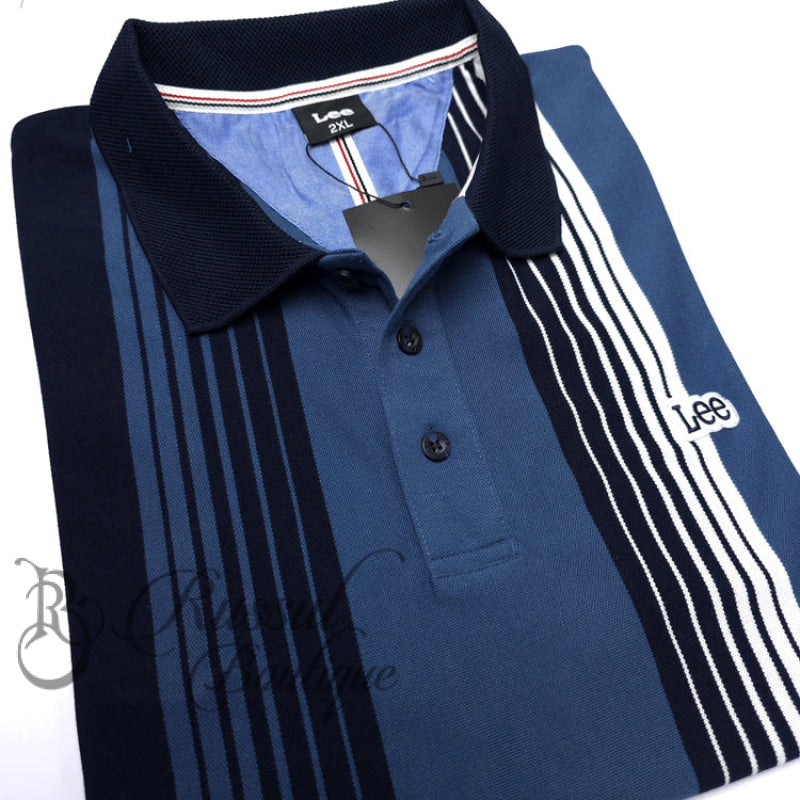 Lee Striped Designer Polo Shirt | Aqua Polo