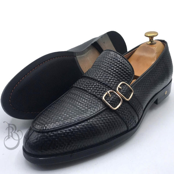 Lv Weave Leather Monk Shoe | Black Oxford