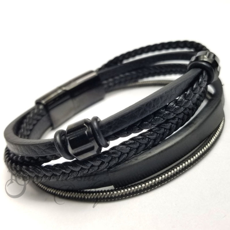 Rb Multilayer Leather Bracelet | Black