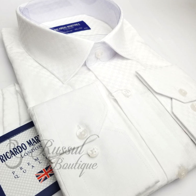 Ricardo Martinez Textured Cuffed White Shirt Shirts