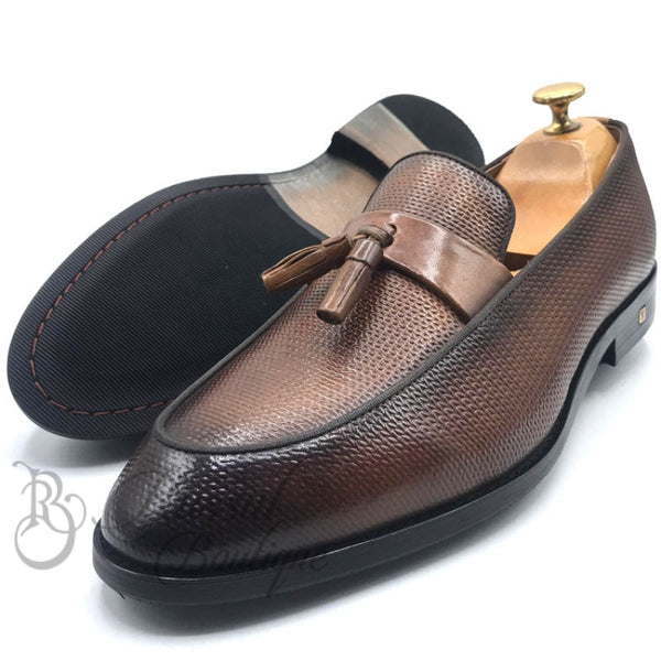 Lv. Textured Tasseled Shoe | Brown Exotic Shoe