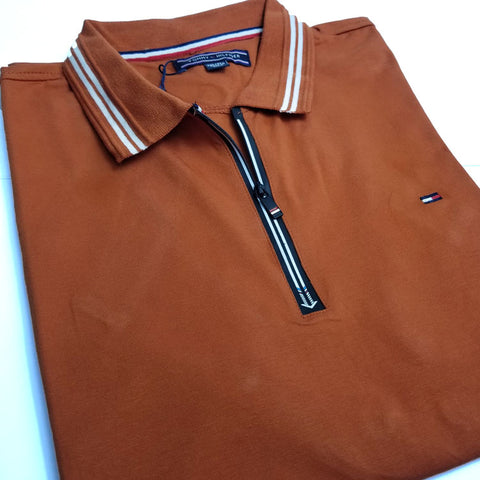 TH Zip neck polo shirt | Orange