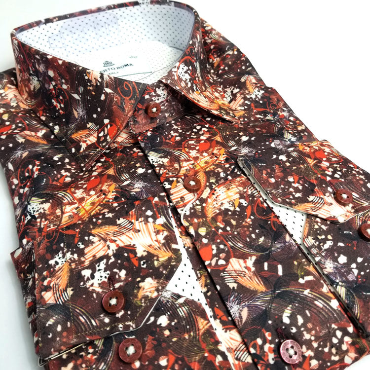 Alberto classic print dress Shirt | Brown