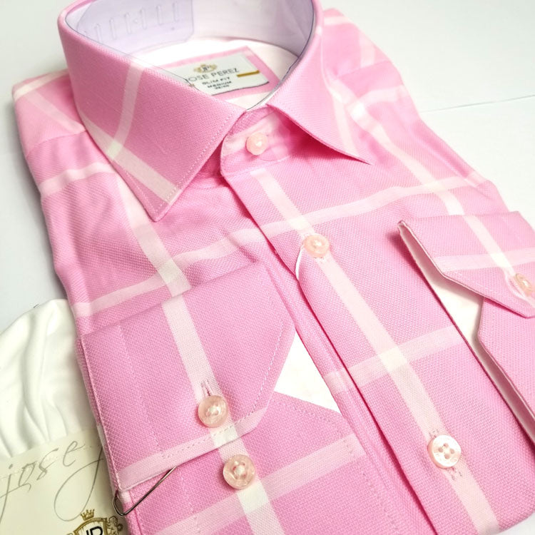 JP block check men's Shirt | Pink