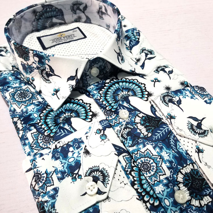 JP peacock print dress Shirt | Blue