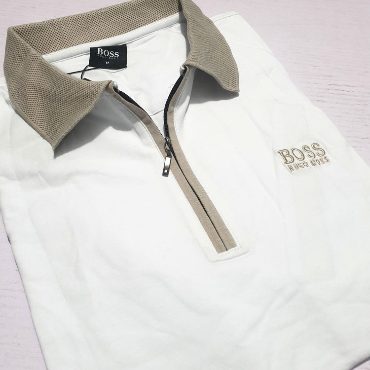 BS Zip neck polo shirt | White