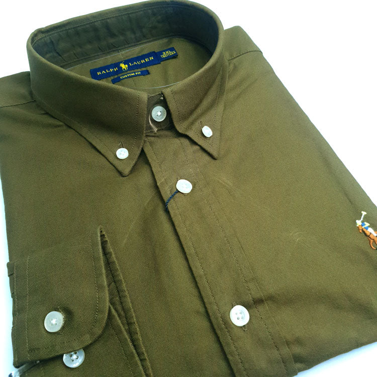 PRL designer men's dress Shirt | Bronze Green