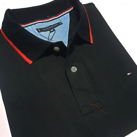 THF designer trim polo shirt | Black