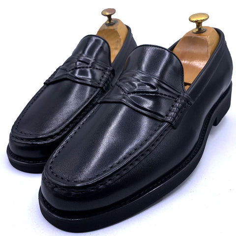 GB leather penny loafers for men | Black