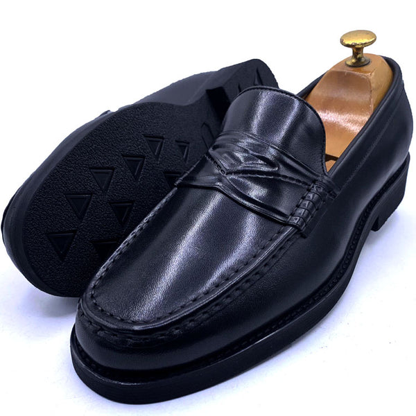 GB leather penny loafers for men | Black