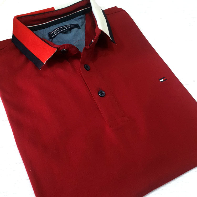 THF two toned collar polo shirt | Wine