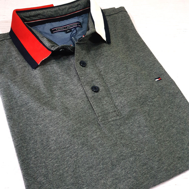 THF two toned collar polo shirt | Grey