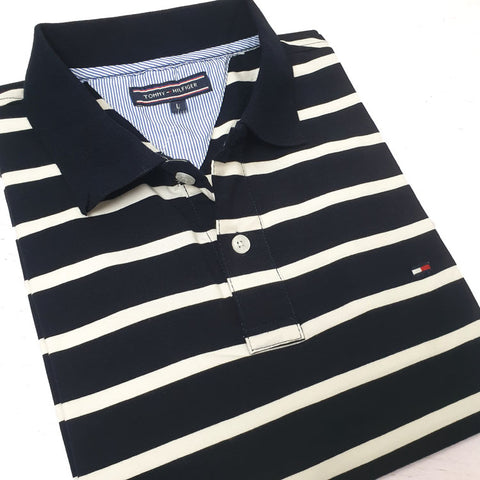 THF stripped designer polo shirt | Navy Blue