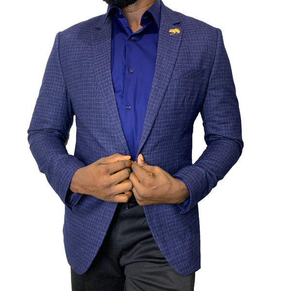 Blue check formal blazer for men