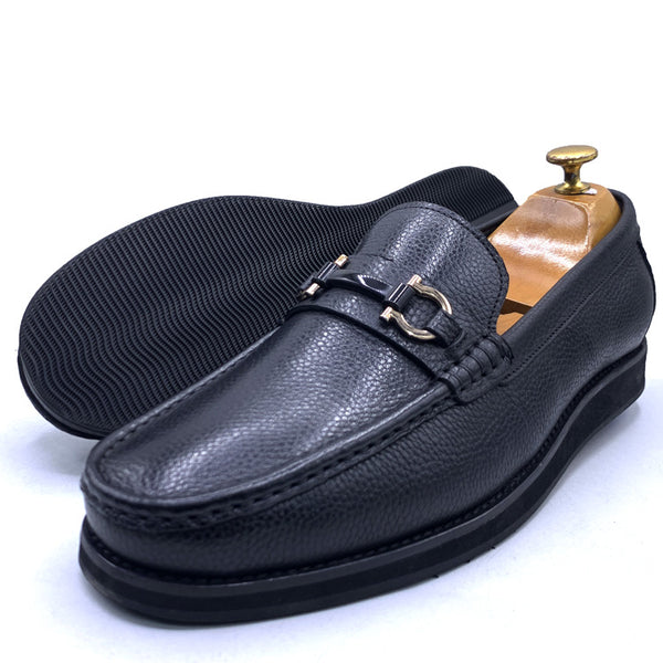 GB textured penny loafers for men | Black