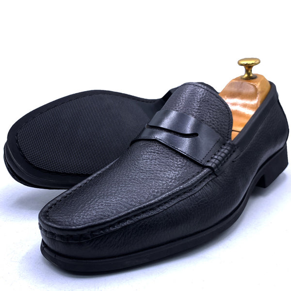 GL textured leather loafers for men | Black