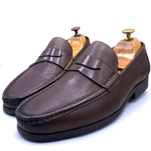 GL textured leather loafers for men | Brown