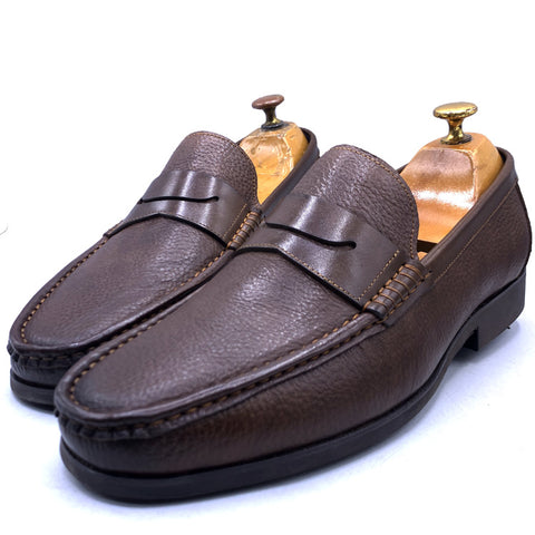 GL textured leather loafers for men | Brown