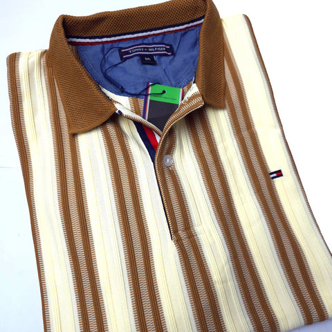 THF textured  two toned polo shirt | Brown