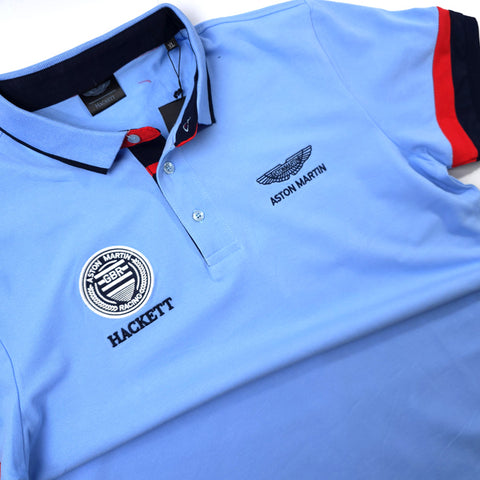 AM crested designer polo shirt | Sky blue