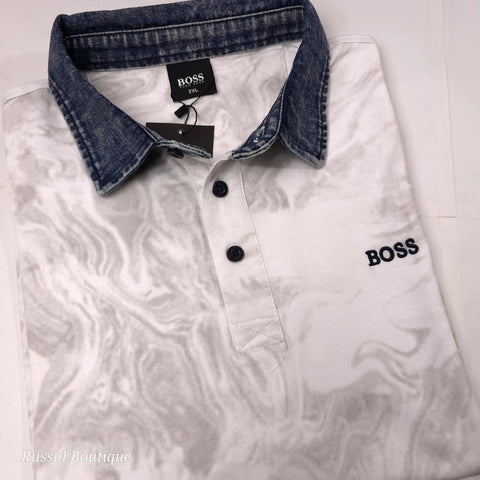 BS Denim collar polo shirt | White
