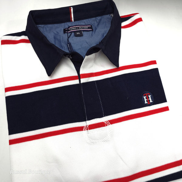 THF Spark two toned stripped polo | White/Blue