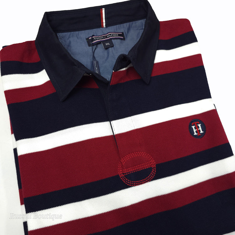 THF Spark two toned stripped polo | Wine/Blue