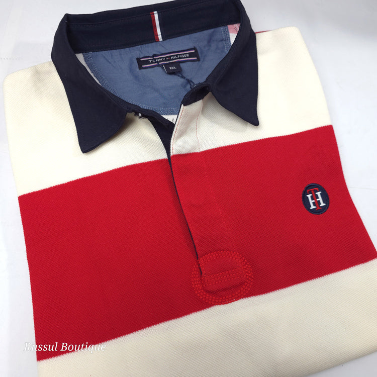 THF bold two toned stripped polo | Cream/Red