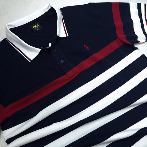 PRL two toned striped polo shirt | Navy Blue