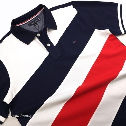 THF Two toned Slant polo shirt | Navy Blue