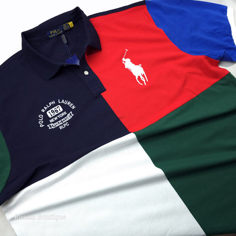 BIG- PRL Block crested polo shirt | Navy blue