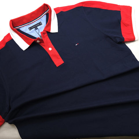BIG- THF T-neck toned designer polo| nAVY BLUE