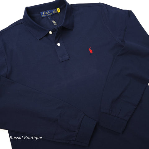 Longsleeve PRL plain polo for men | Navy blue