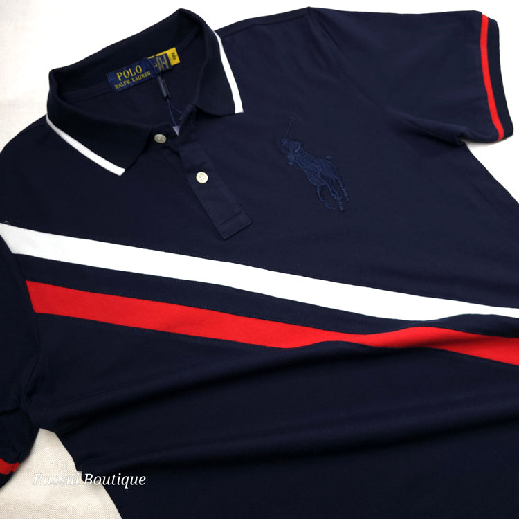 PRL Two toned Slant polo shirt | Navy Blue