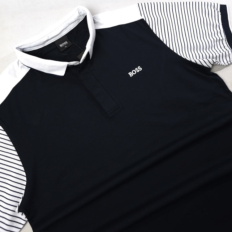 BS striped sleeved polo shirt | Navy blue