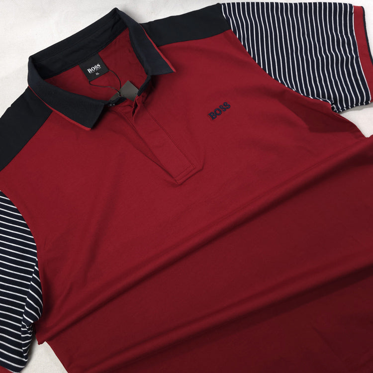 BS striped sleeved polo shirt | wine
