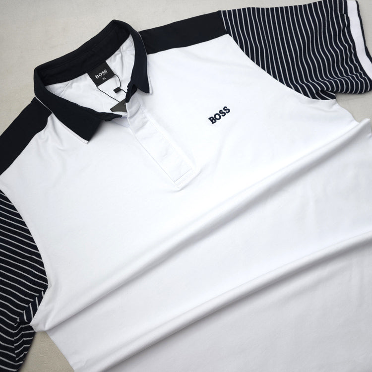 BS striped sleeved polo shirt | White