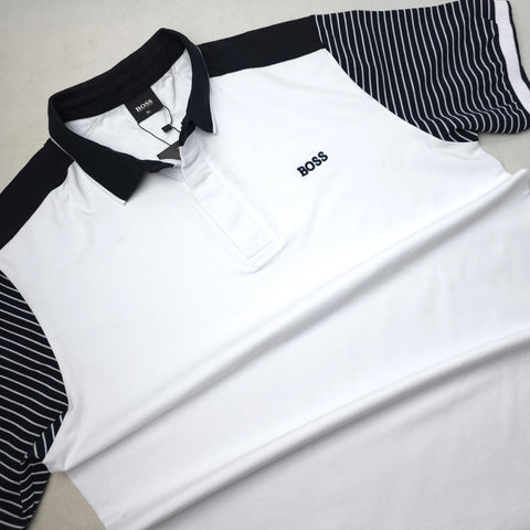 BS striped sleeved polo shirt | White